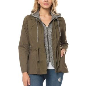 2 Sable Olive Army Green Lightweight Utility Jacket with Knit Hood